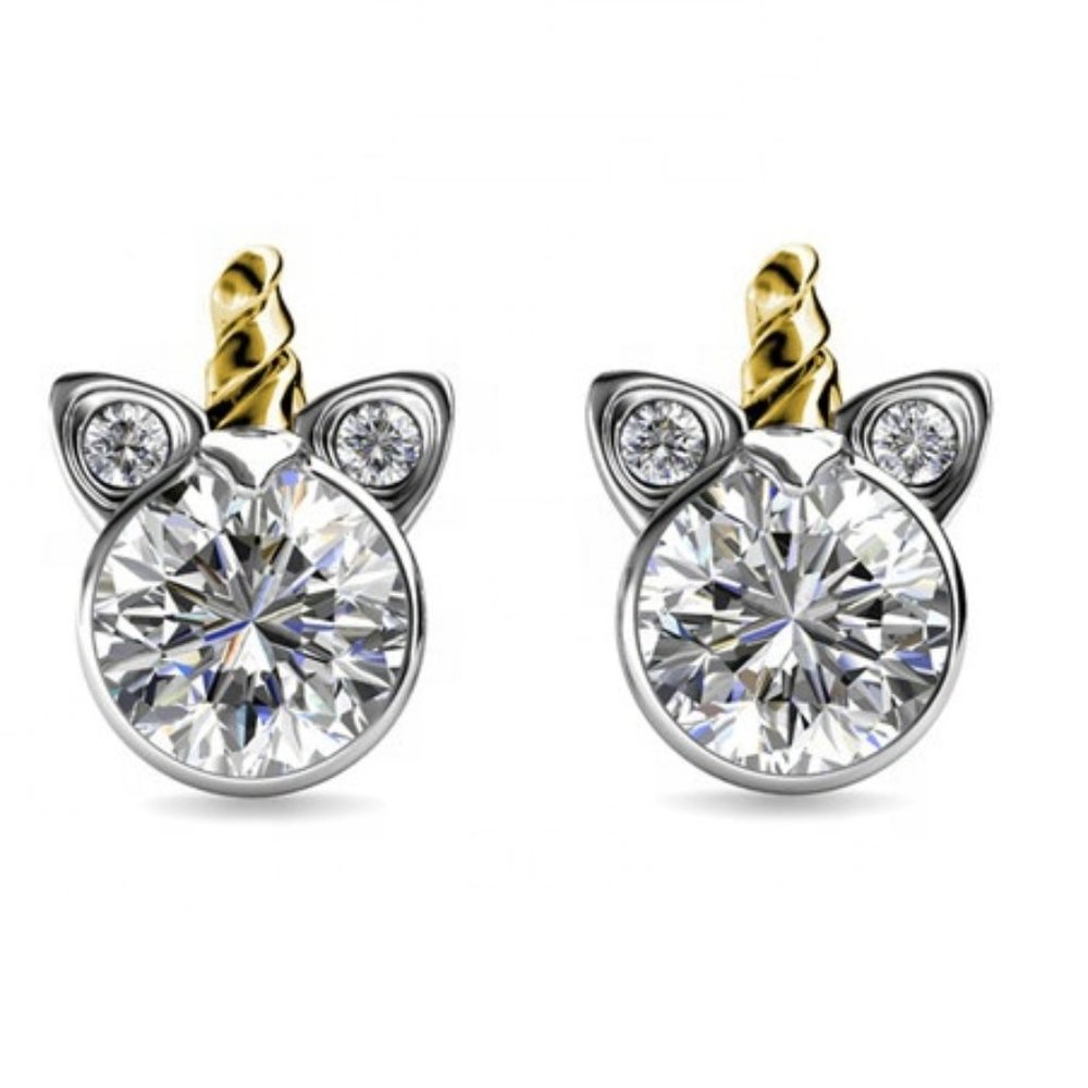Unicorn Swarovski Crystal Stud Earrings 18K White Gold Plating - Picture 4 of 9